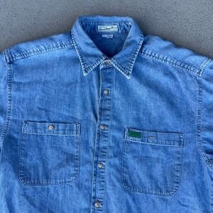 Vintage Guess Jeans Size L Men Denim Short Sleeve Button Up Shirt Made in USA